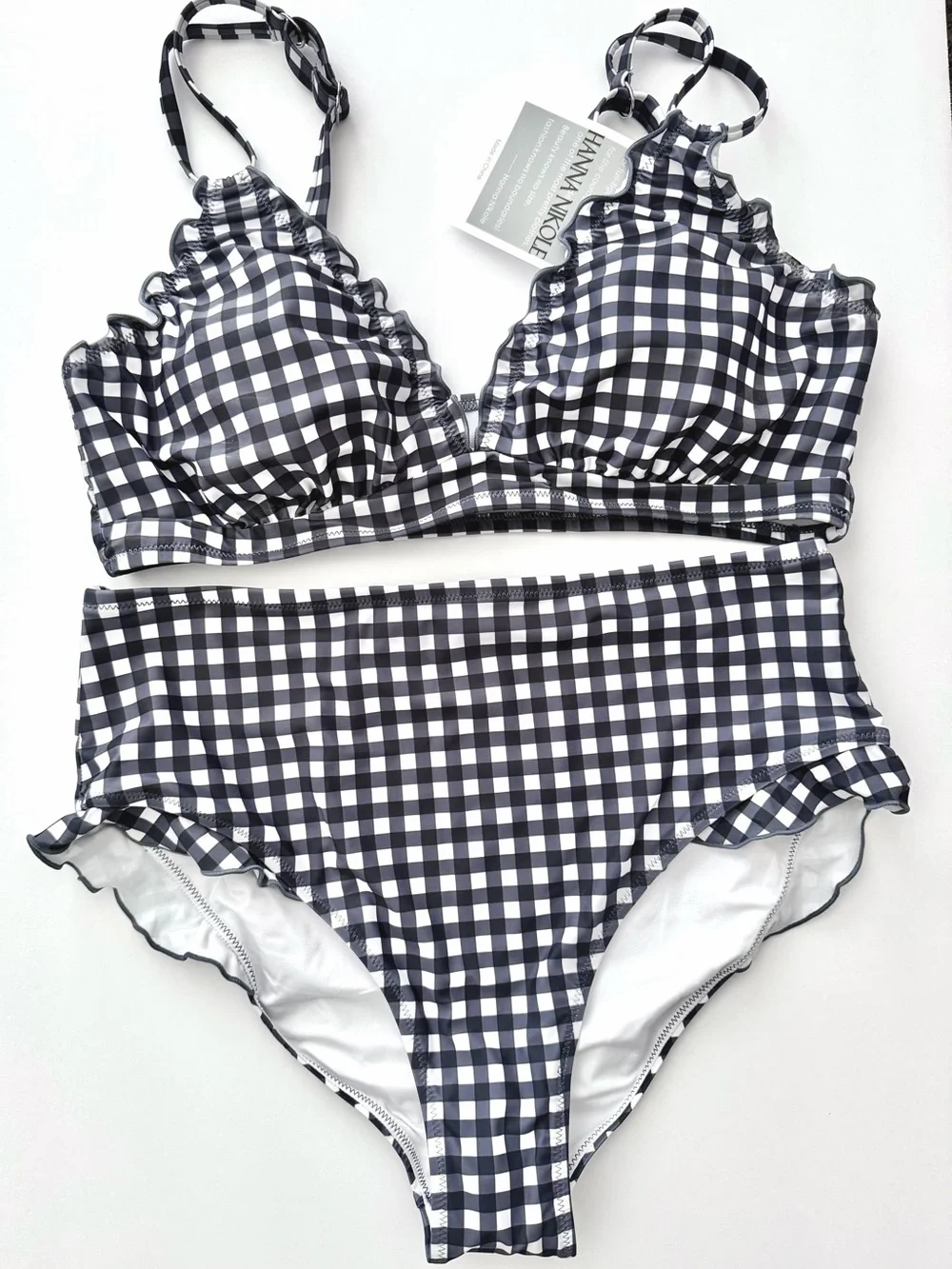 NEW. Hanna Nikole High Waisted, Ruffled Gingham Two-Piece with Tummy Control